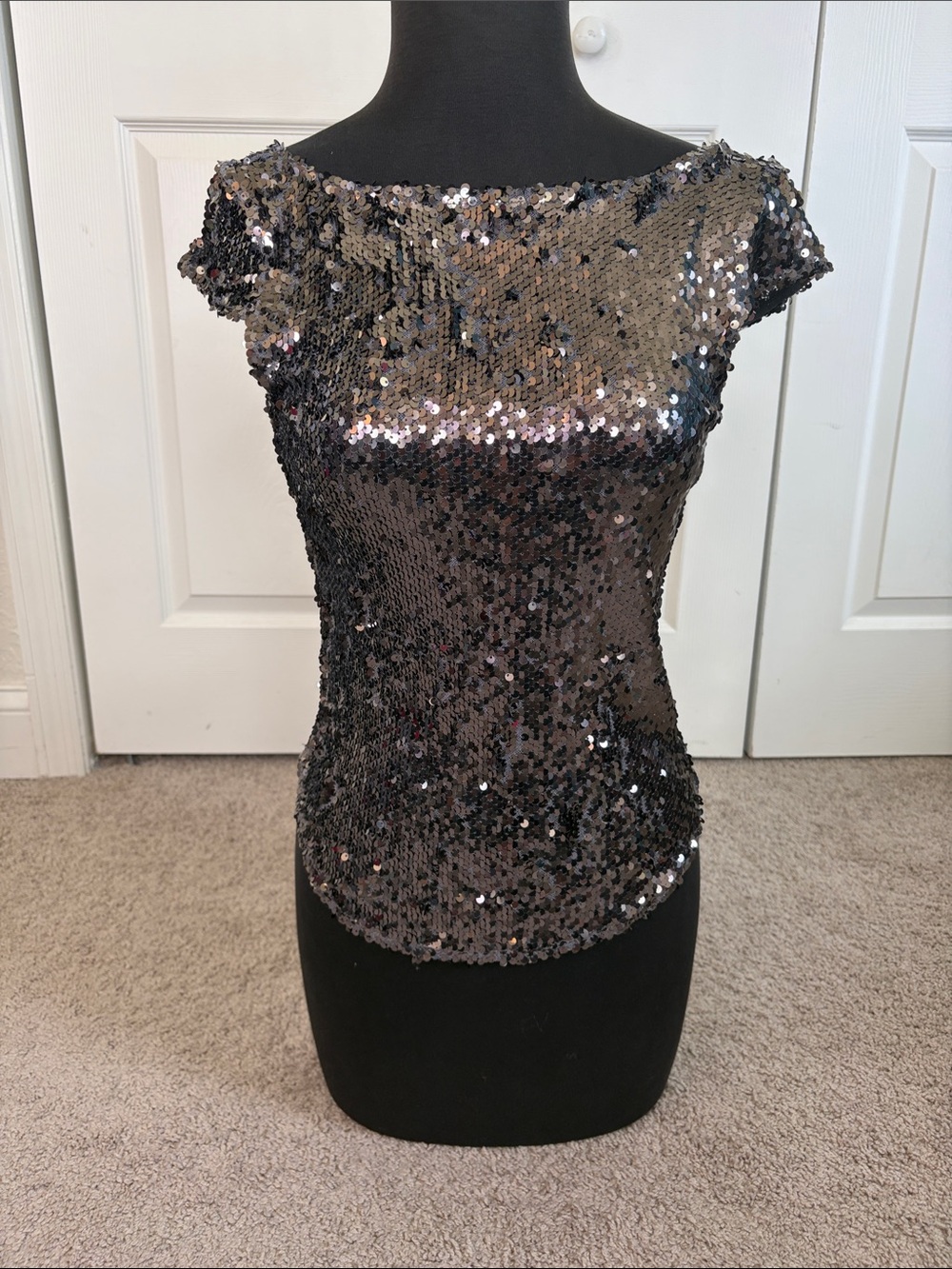 Intimately Free People Late Last Night Sequin Top Gunmetal Silver Metallic S NWT